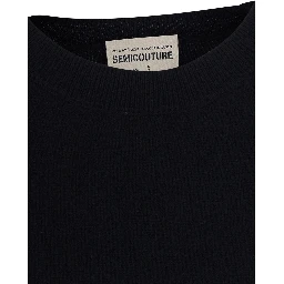 Brenda Black Long Dress with round neck and long sleeves in wool and cashmere for women