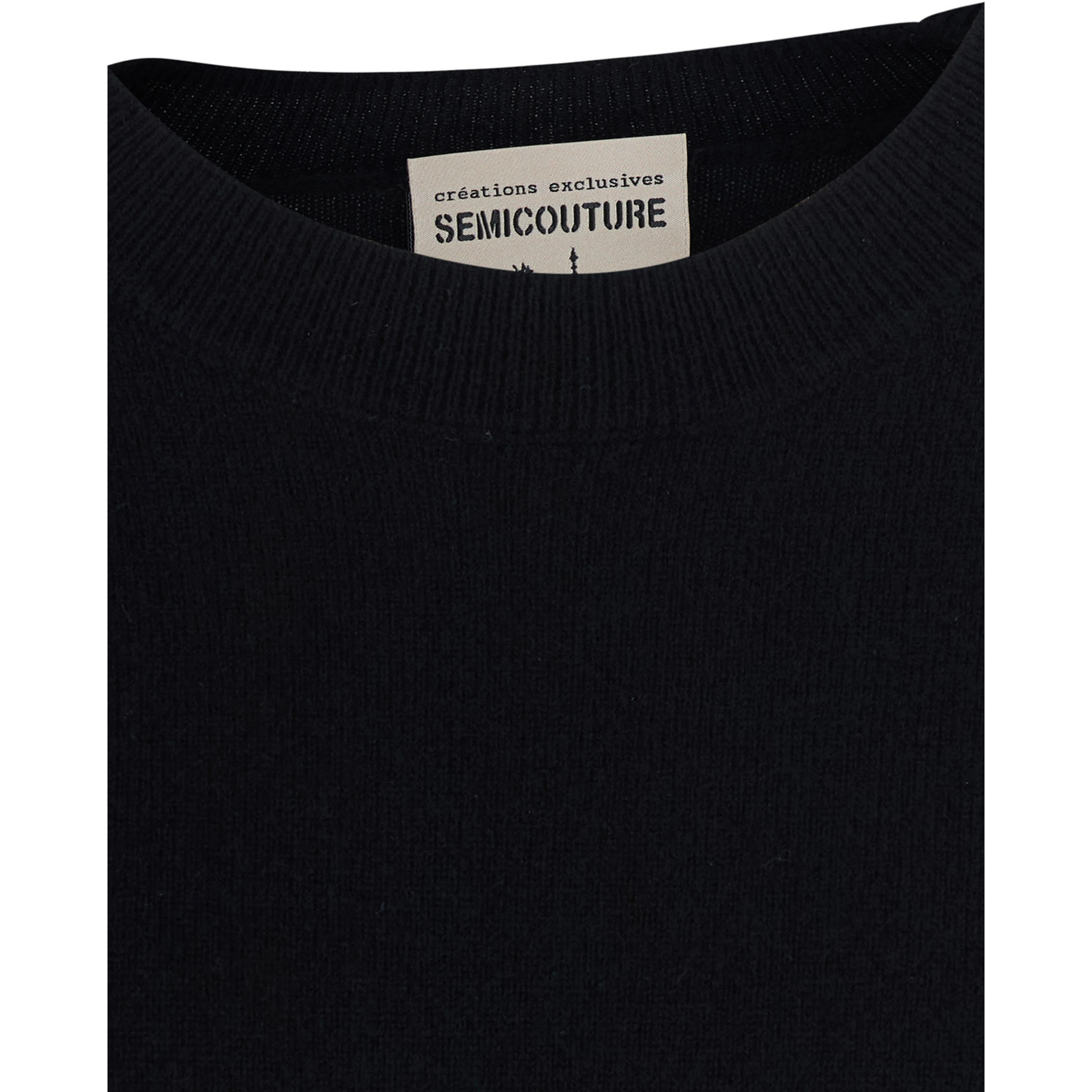 Brenda Black Long Dress with round neck and long sleeves in wool and cashmere for women