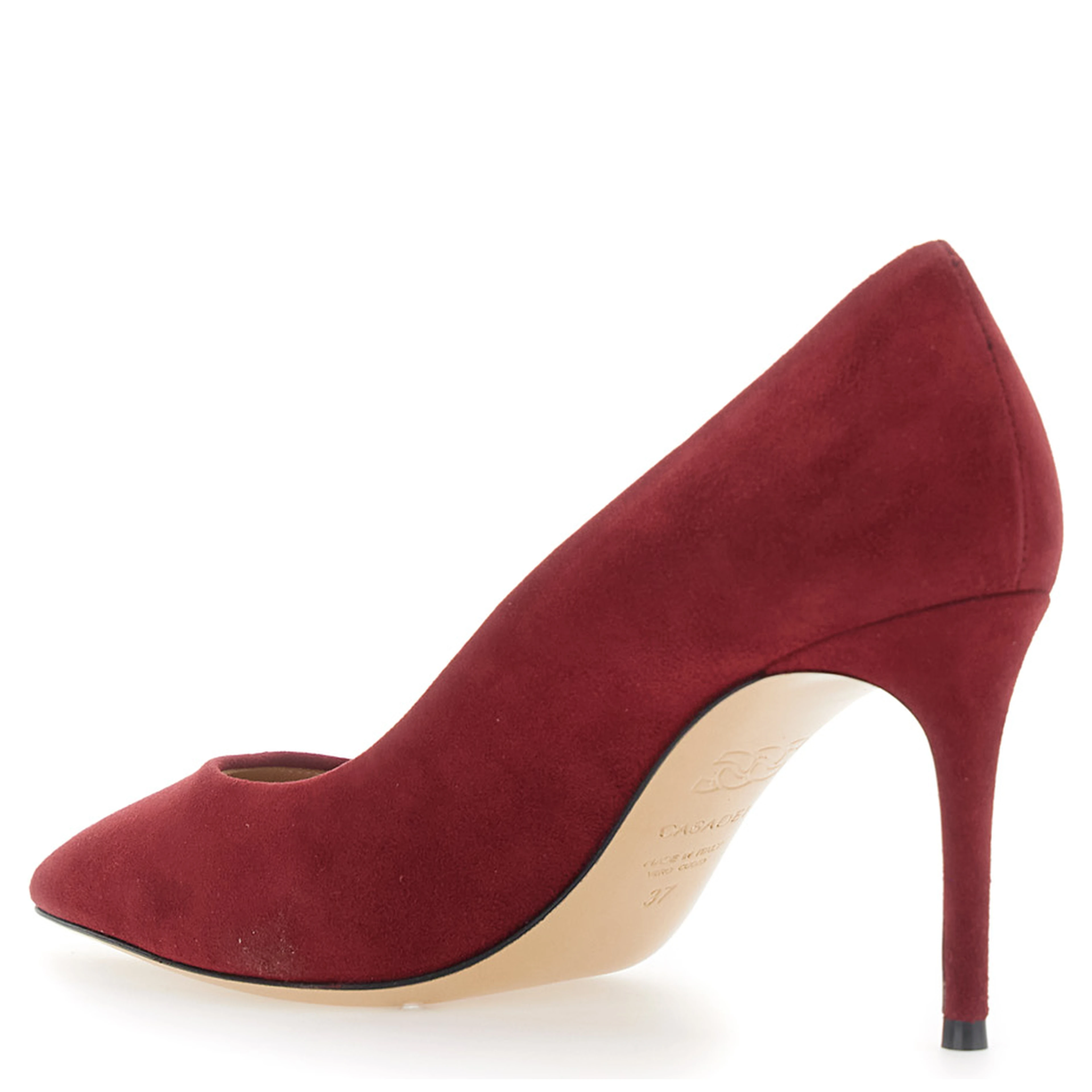 Red Pumps with Pointed Toe and High Stiletto Heel in Suede for Women