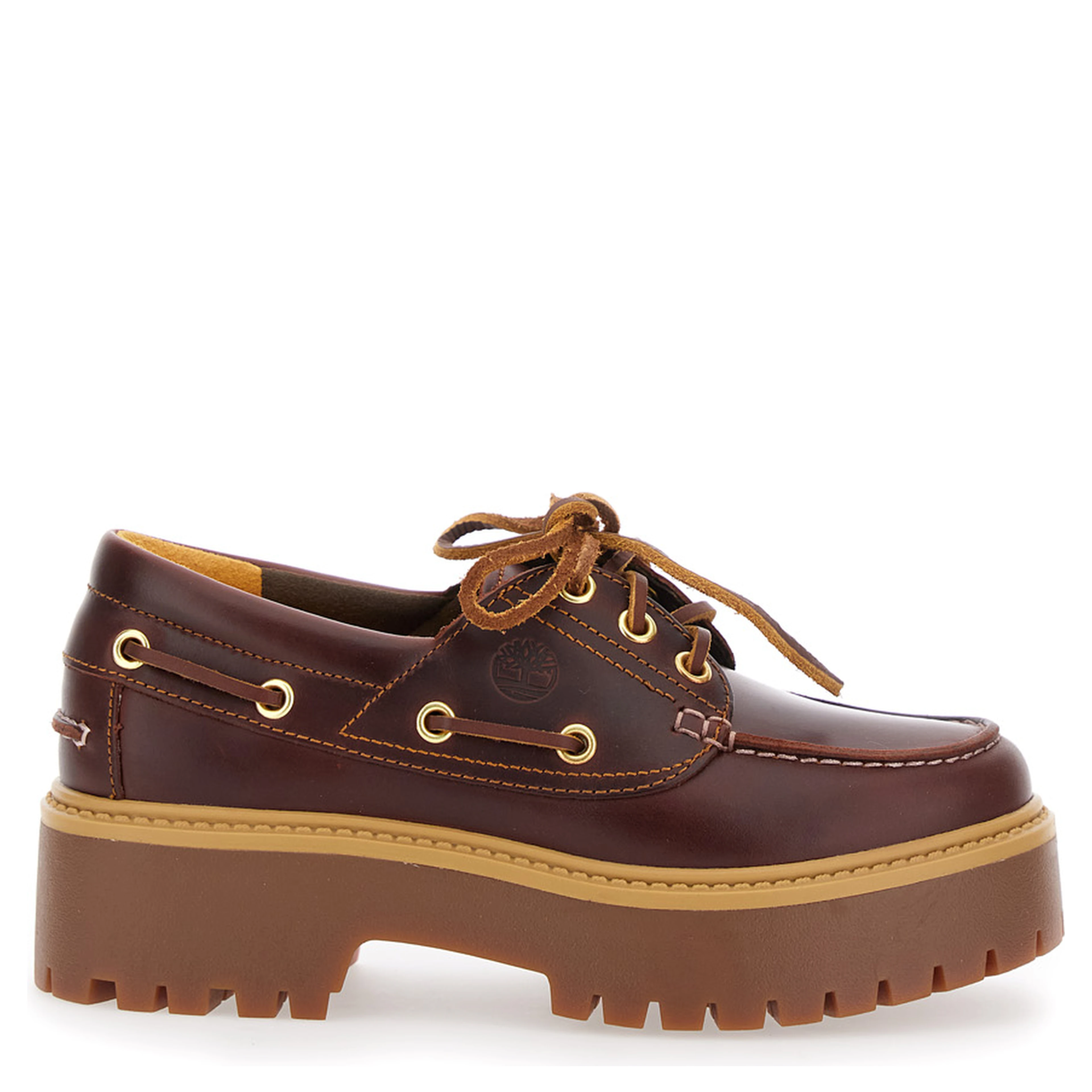 Loafers with Engraved Logo and Platform in Brown Leather for Women
