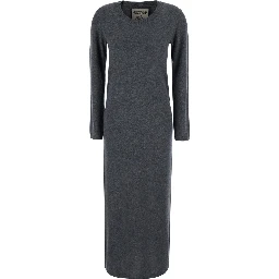 Brenda Gray long dress with round neck in wool and cashmere for women