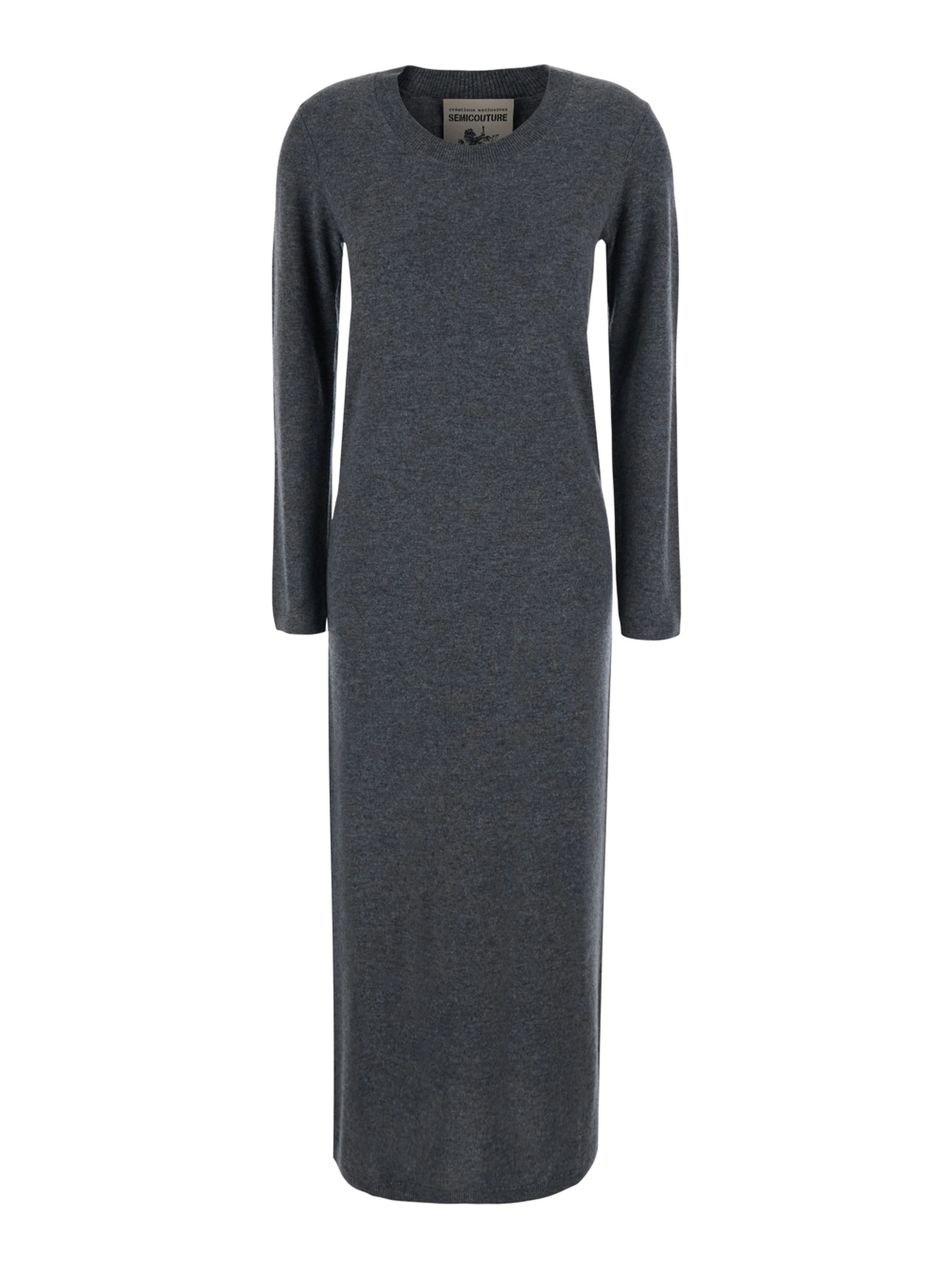 Brenda Gray long dress with round neck in wool and cashmere for women