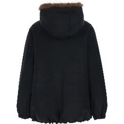Green Reversible parka with hood and two patch pockets on the front in cotton for women