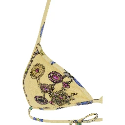 Yellow Bikini Top with All-Over Jewelry Print in Stretch Tech Fabric for Women