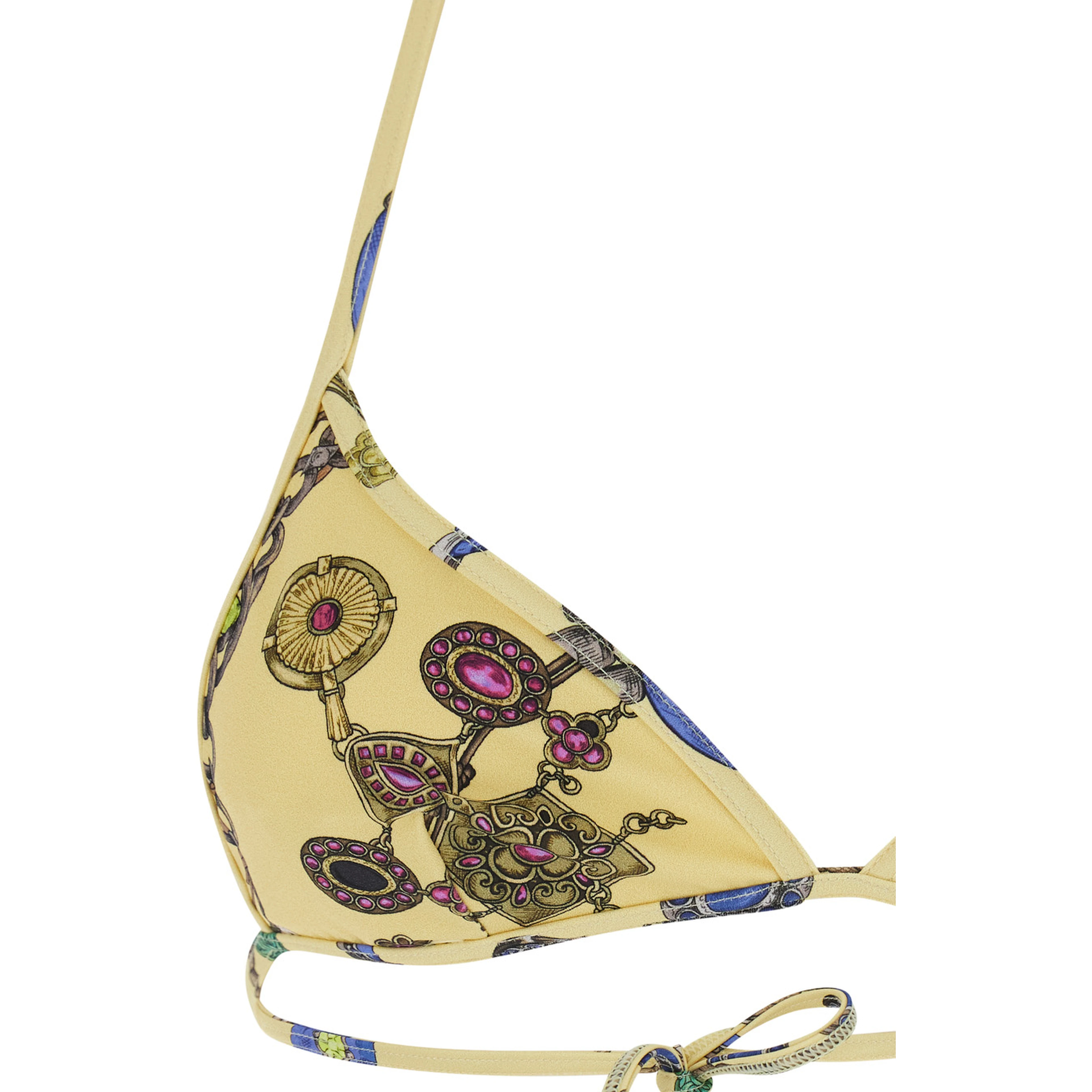 Yellow Bikini Top with All-Over Jewelry Print in Stretch Tech Fabric for Women