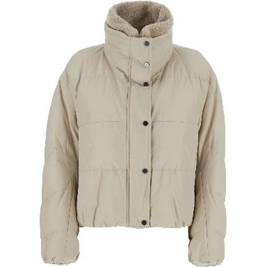 Beige Down jacket with removable fur collar in Tech Fabric for women