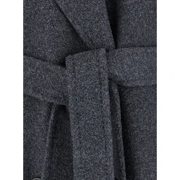 Cadmio Gray Double-breasted coat with Notched revers and front belt in cashmere blend for women