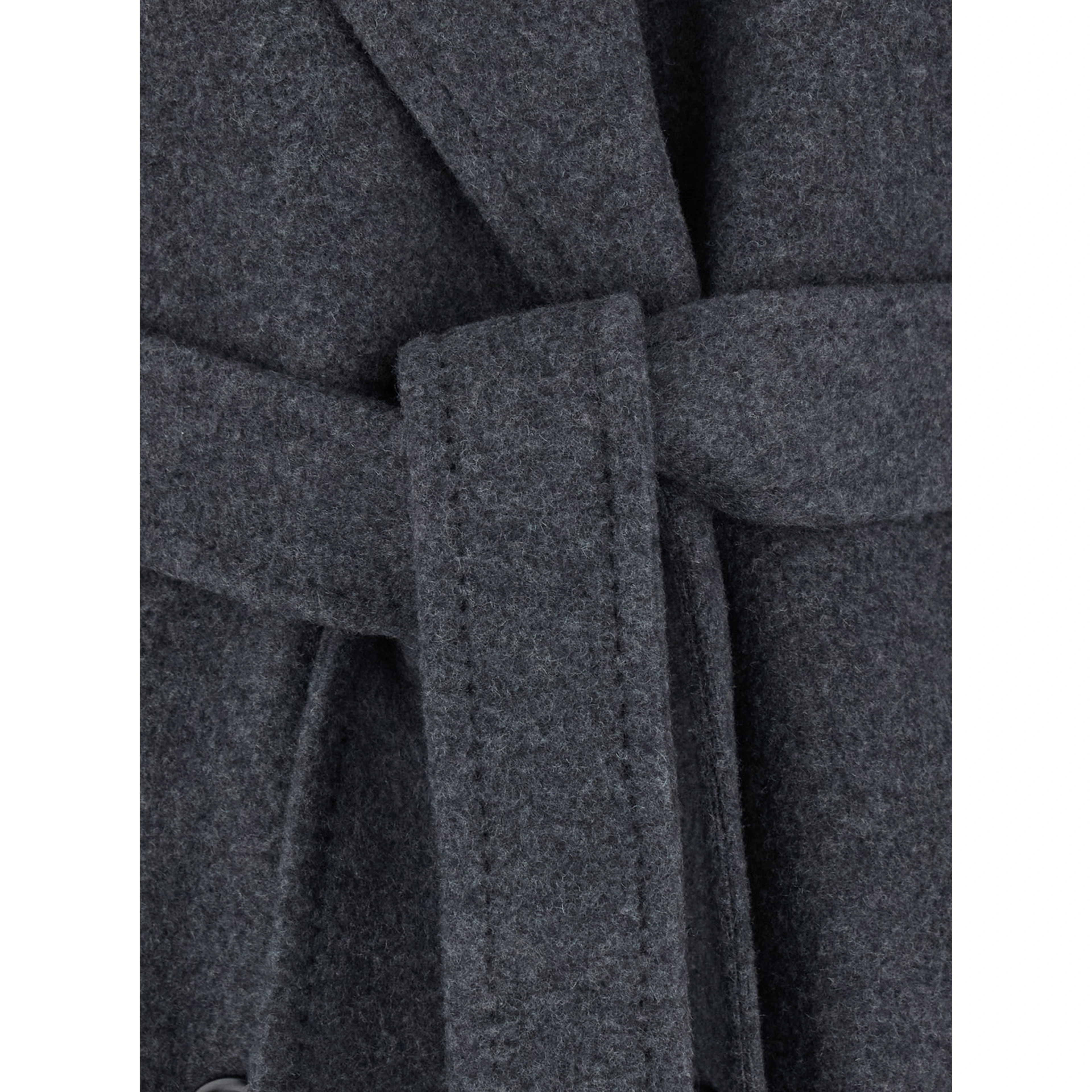 Cadmio Gray Double-breasted coat with Notched revers and front belt in cashmere blend for women