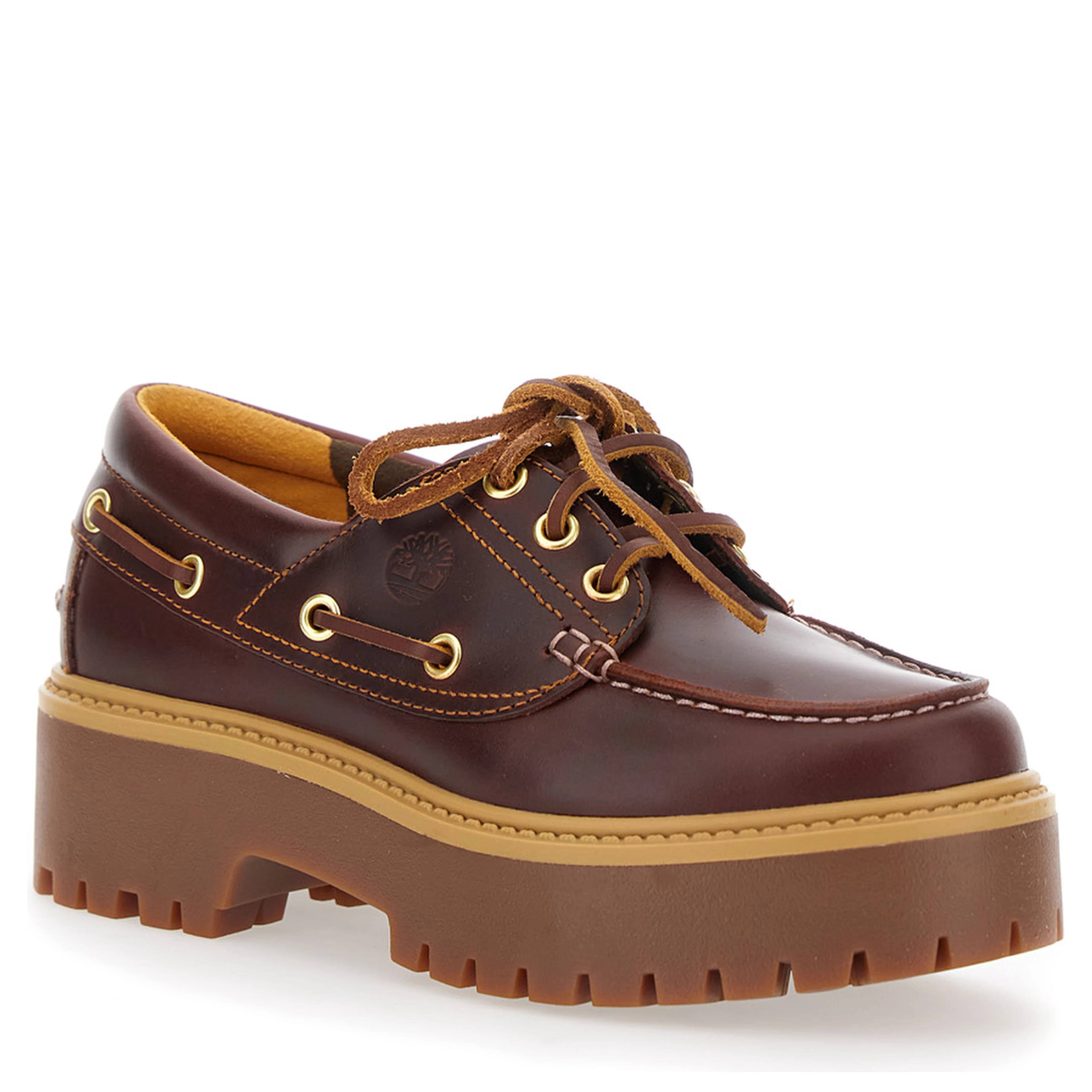 Loafers with Engraved Logo and Platform in Brown Leather for Women