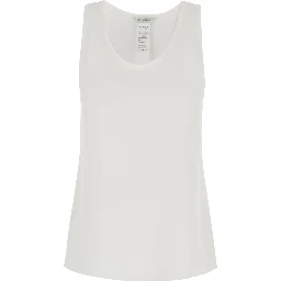 Pavido White Sleeveless Top with Round Neck and Tone-on-Tone Logo Embroidery on the Front in Silk for Women