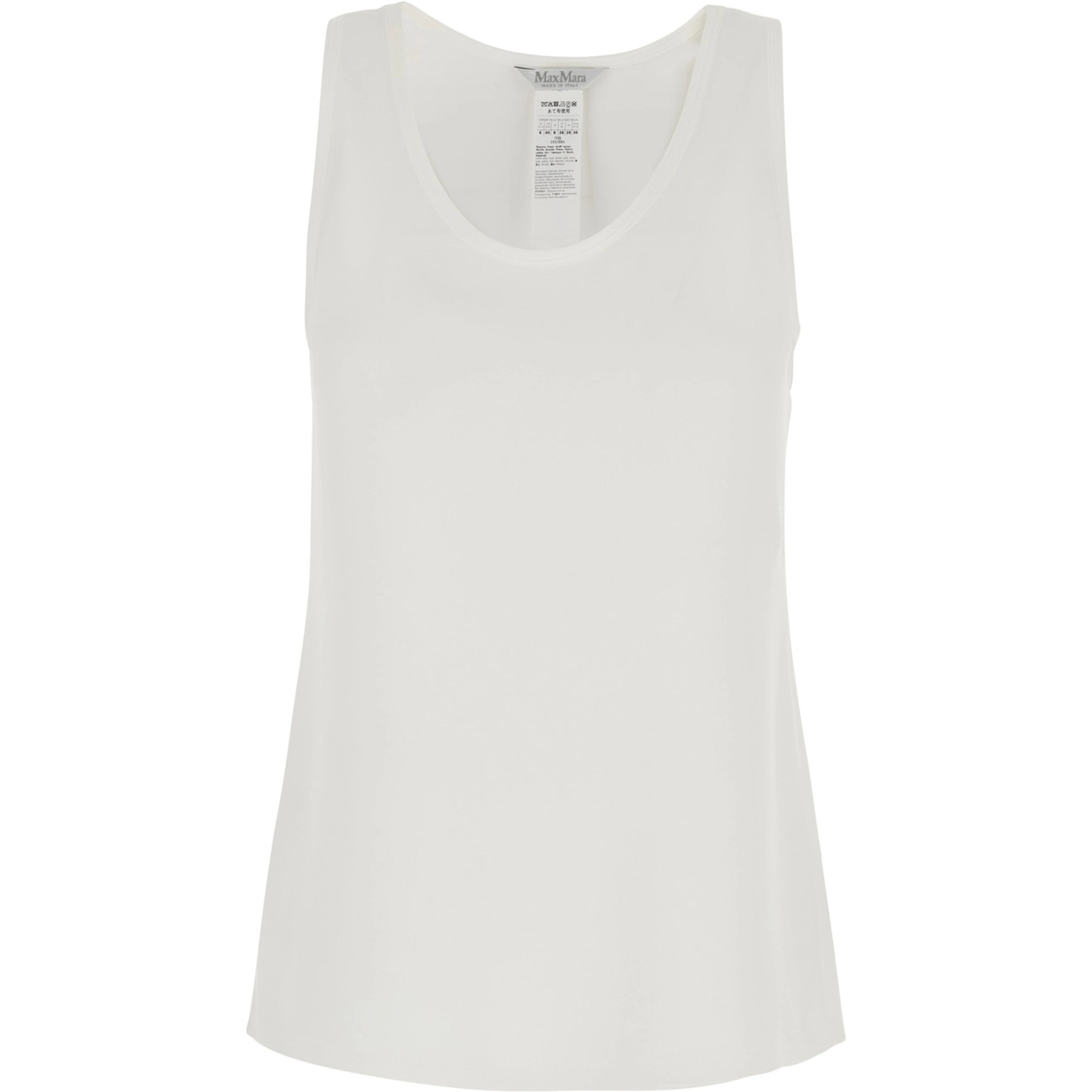Pavido White Sleeveless Top with Round Neck and Tone-on-Tone Logo Embroidery on the Front in Silk for Women