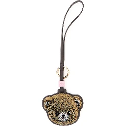 Teddy Bear Beige Keychain with bear-shaped design in Leather and Fabric for Women