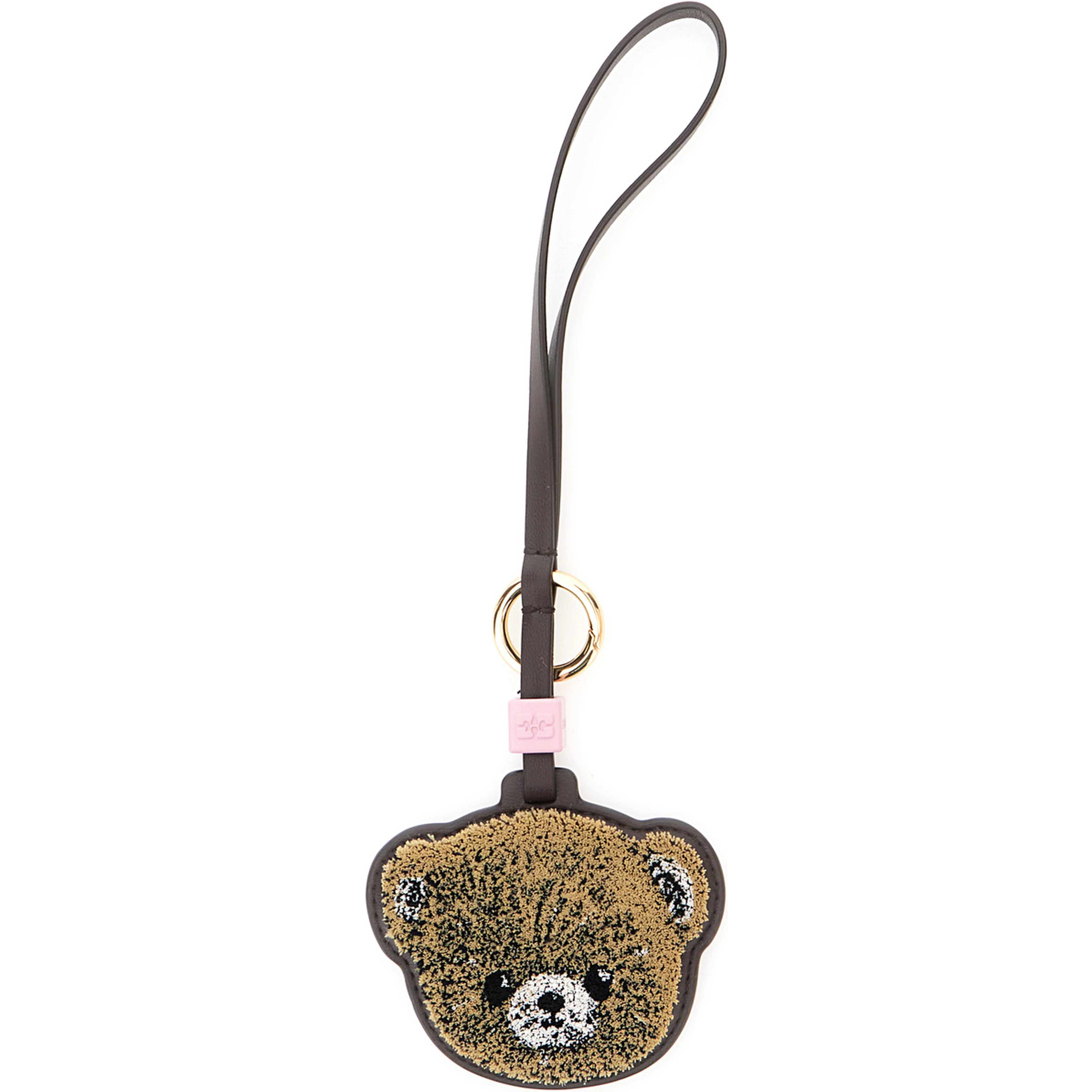 Teddy Bear Beige Keychain with bear-shaped design in Leather and Fabric for Women