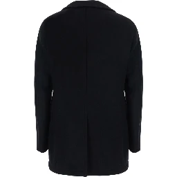 San Francisco Black Double-Breasted Coat with Notched Revers in Blend Wool for Men