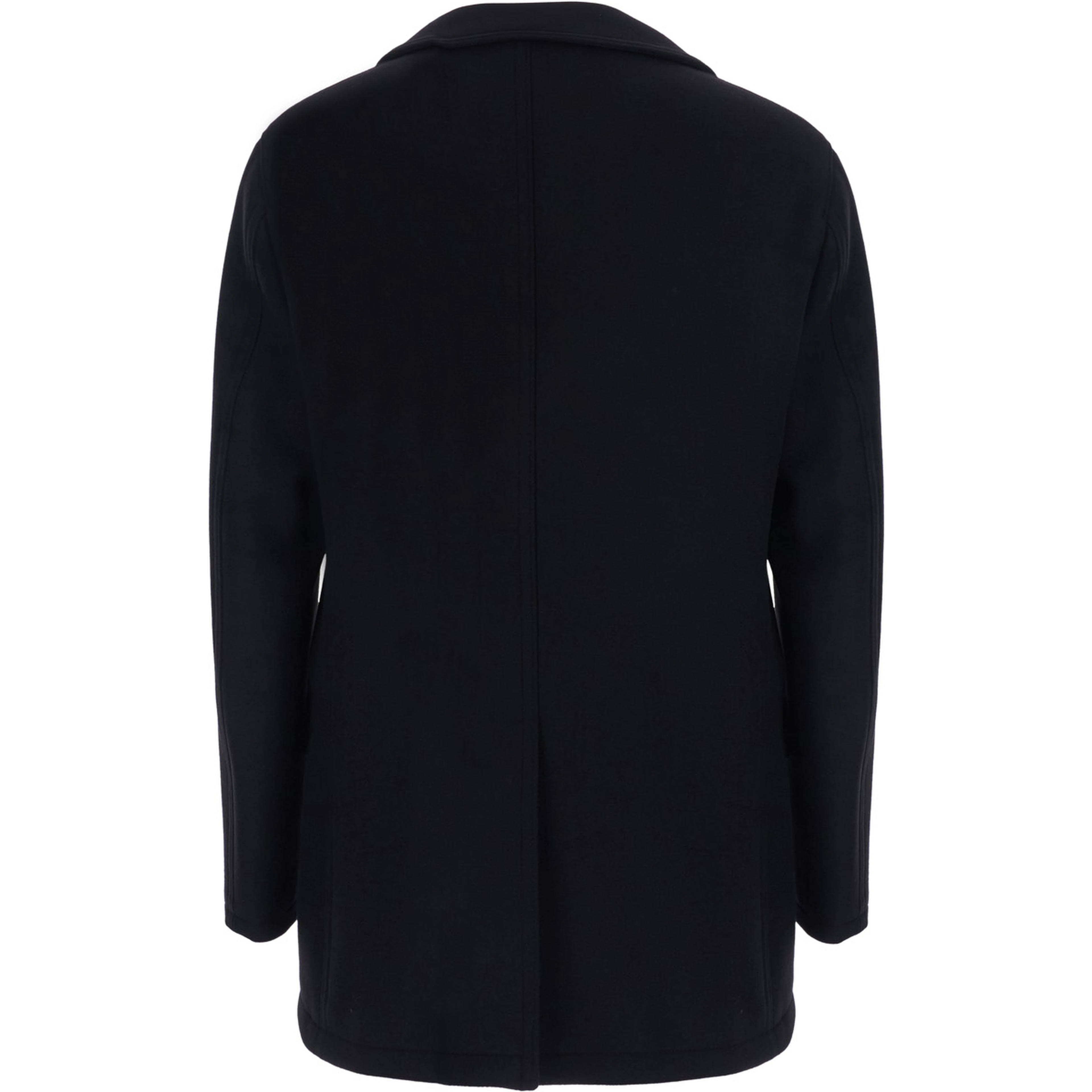 San Francisco Black Double-Breasted Coat with Notched Revers in Blend Wool for Men