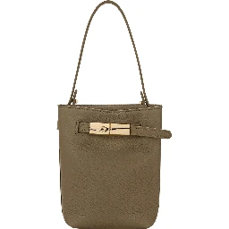 Le Smart Flow Green Mini Bag with Logo Plate on the Front and Adjustable and Removable Shoulder Strap in Leather for Women