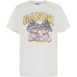 White Round neck T-shirt with maxi print on the front in cotton for women