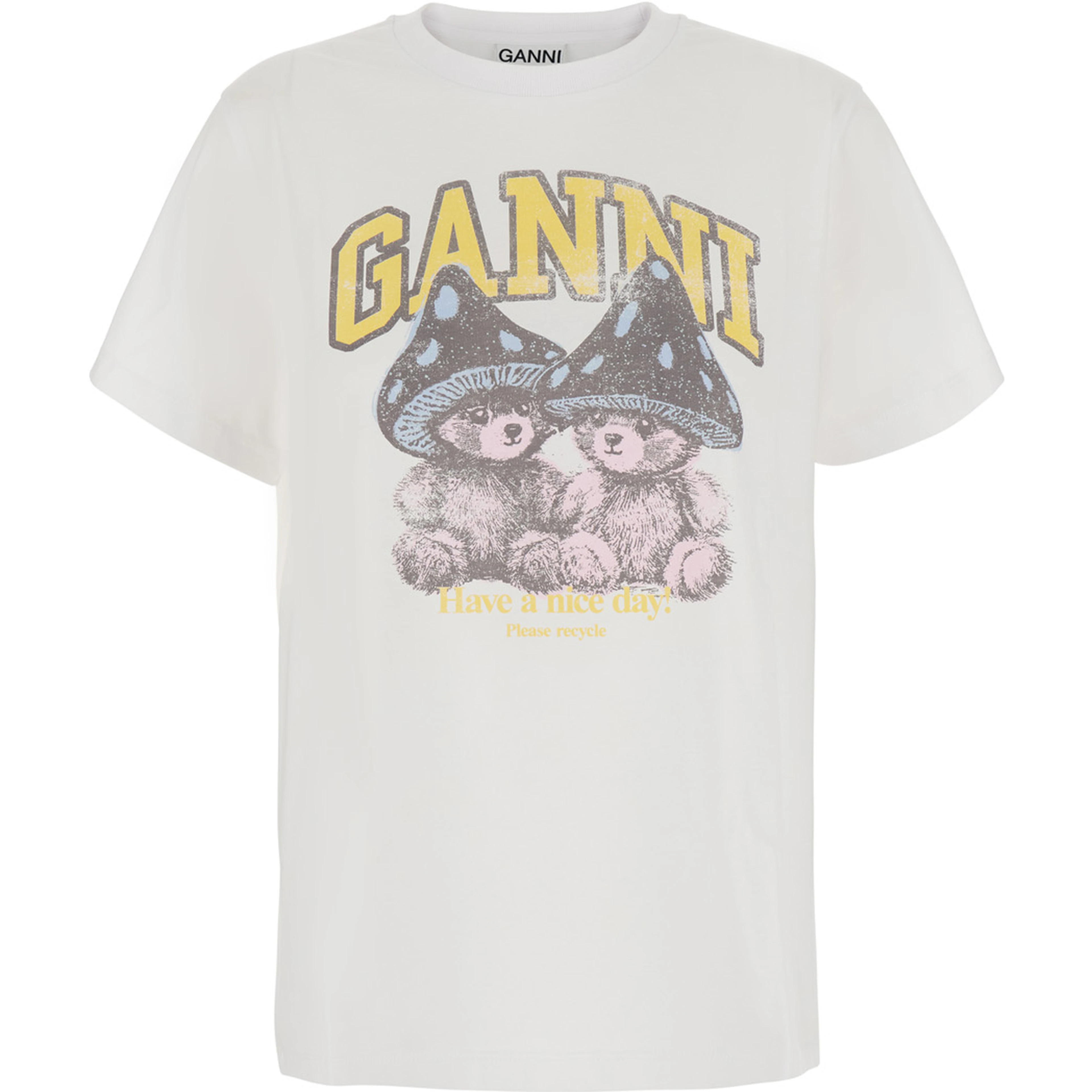White Round neck T-shirt with maxi print on the front in cotton for women