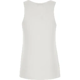 Pavido White Sleeveless Top with Round Neck and Tone-on-Tone Logo Embroidery on the Front in Silk for Women