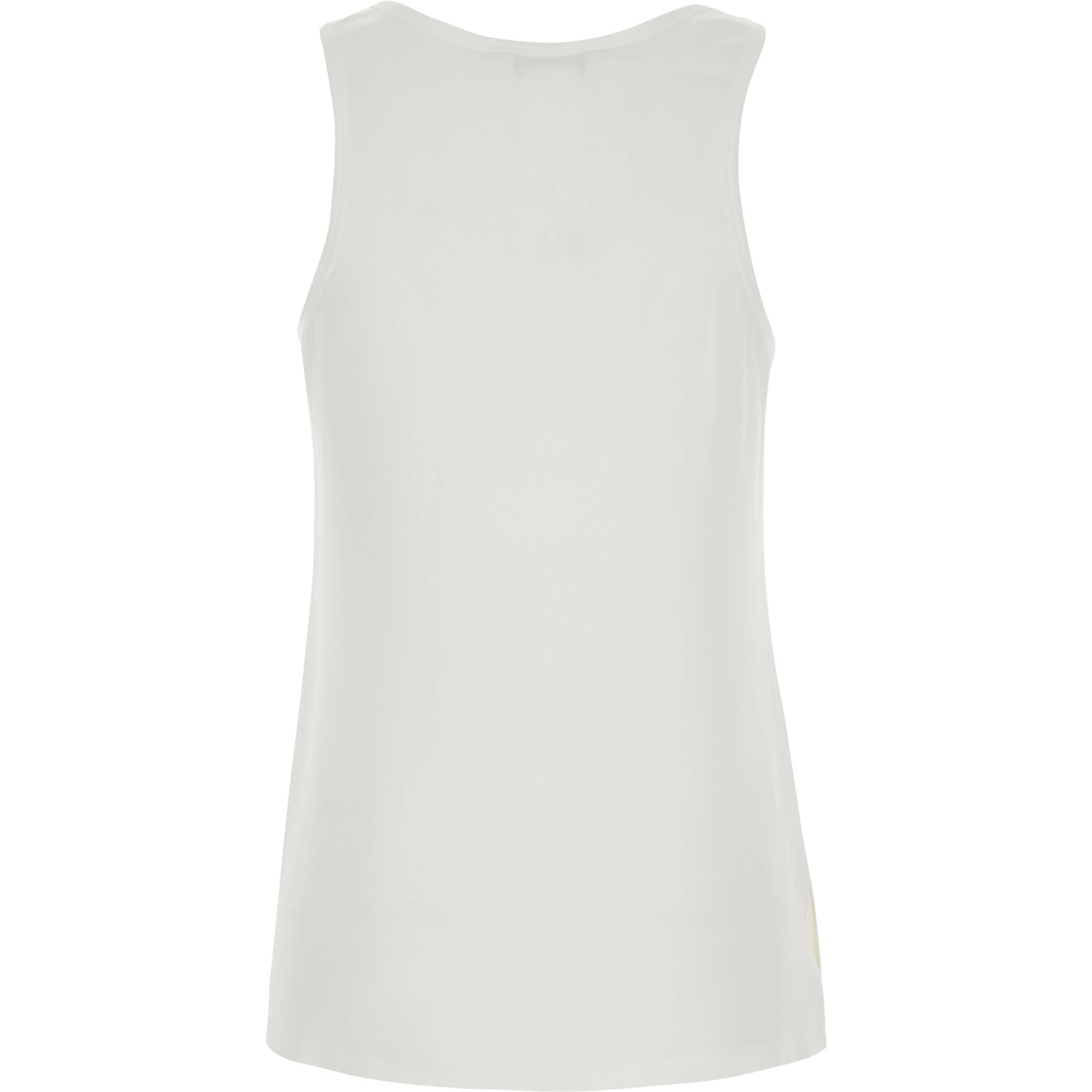 Pavido White Sleeveless Top with Round Neck and Tone-on-Tone Logo Embroidery on the Front in Silk for Women