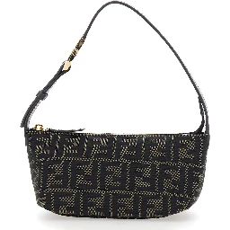 Brown Mini Bag with Adjustable and Removable Shoulder Strap with FF plate in FF Canvas for Women