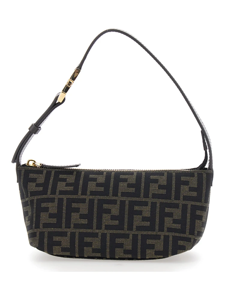 Brown Mini Bag with Adjustable and Removable Shoulder Strap with FF plate in FF Canvas for Women