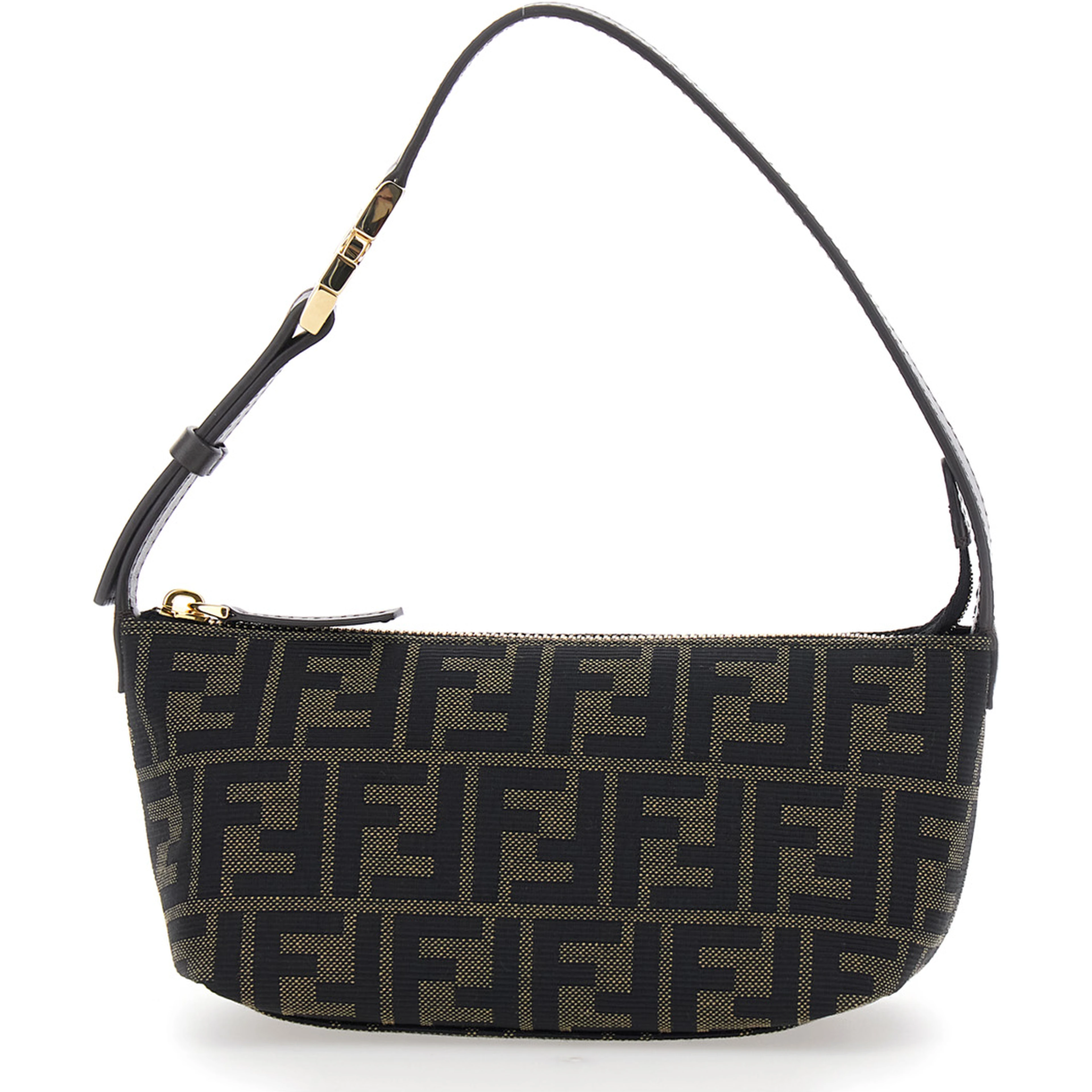 Brown Mini Bag with Adjustable and Removable Shoulder Strap with FF plate in FF Canvas for Women