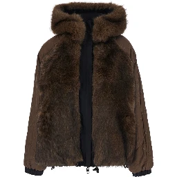 Green Reversible parka with hood and two patch pockets on the front in cotton for women