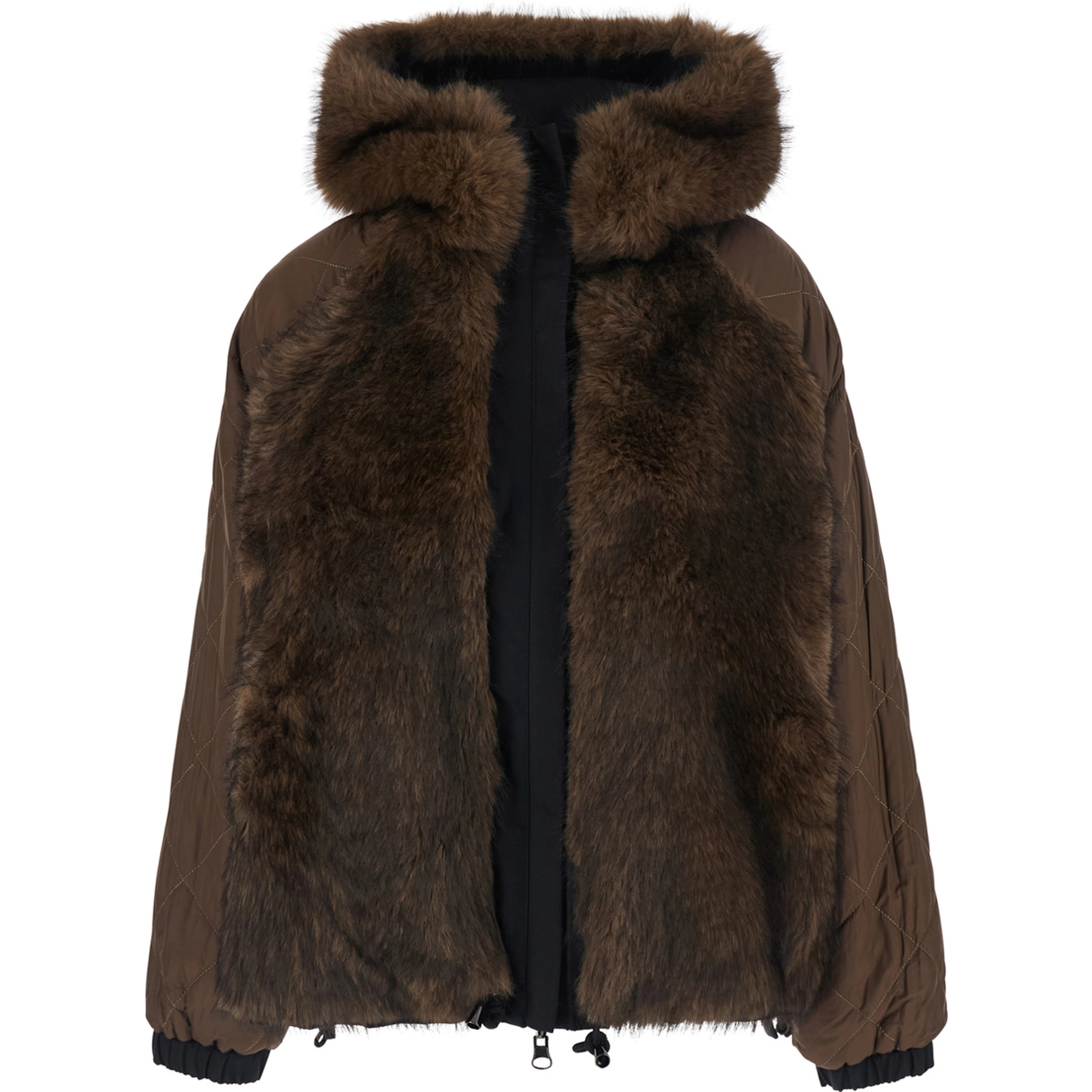 Green Reversible parka with hood and two patch pockets on the front in cotton for women
