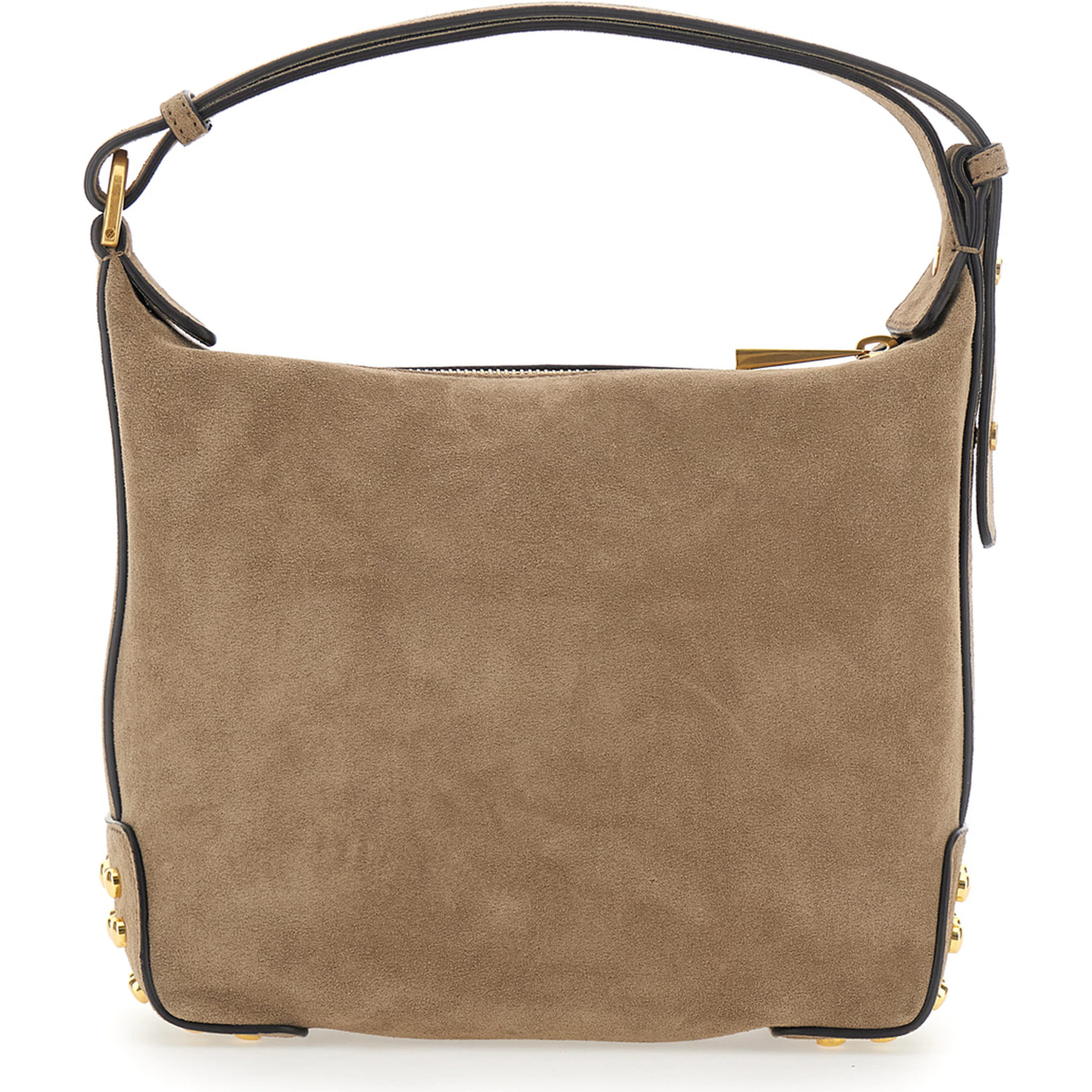 Beige Handbag with Top Handle and Metal Dots in Suede for Women