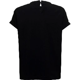 Brunello Cucinelli Womans Black Cotton T-Shirt with Monile Crew neck