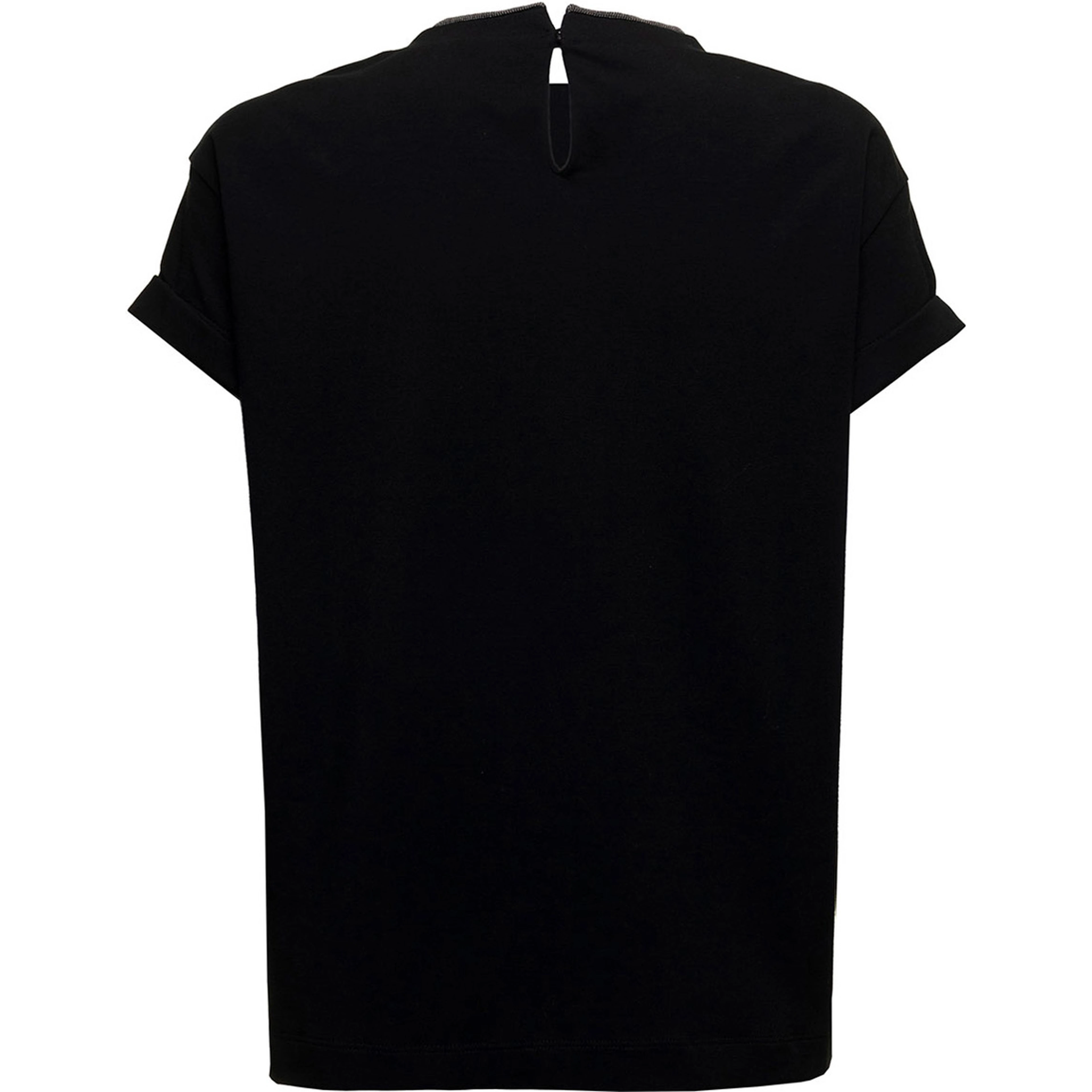 Brunello Cucinelli Womans Black Cotton T-Shirt with Monile Crew neck