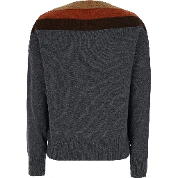 Gray Sweater with Triple Neck and Ribbed Trims in Wool for Women