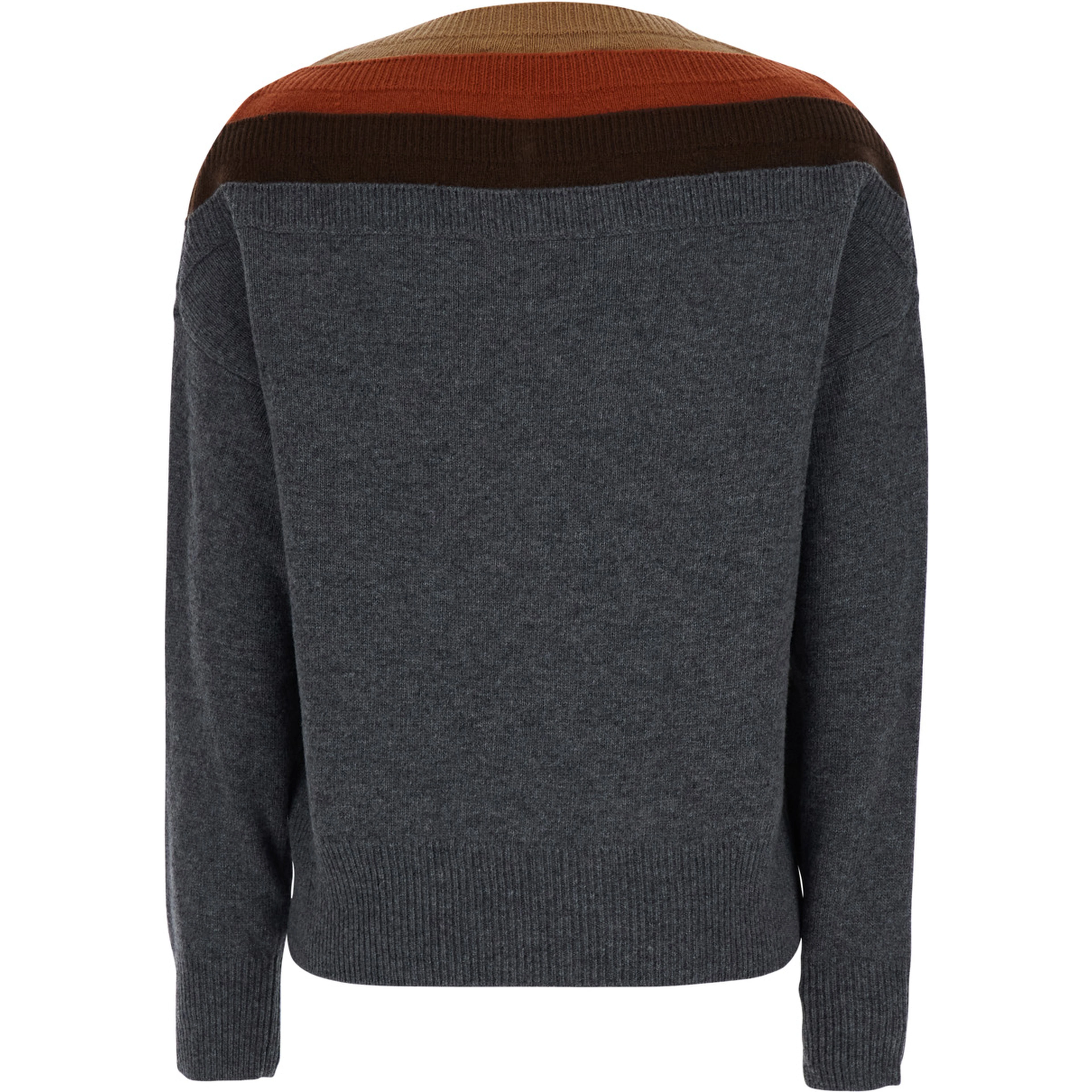 Gray Sweater with Triple Neck and Ribbed Trims in Wool for Women