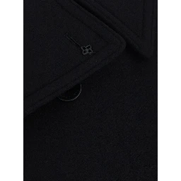 San Francisco Black Double-Breasted Coat with Notched Revers in Blend Wool for Men
