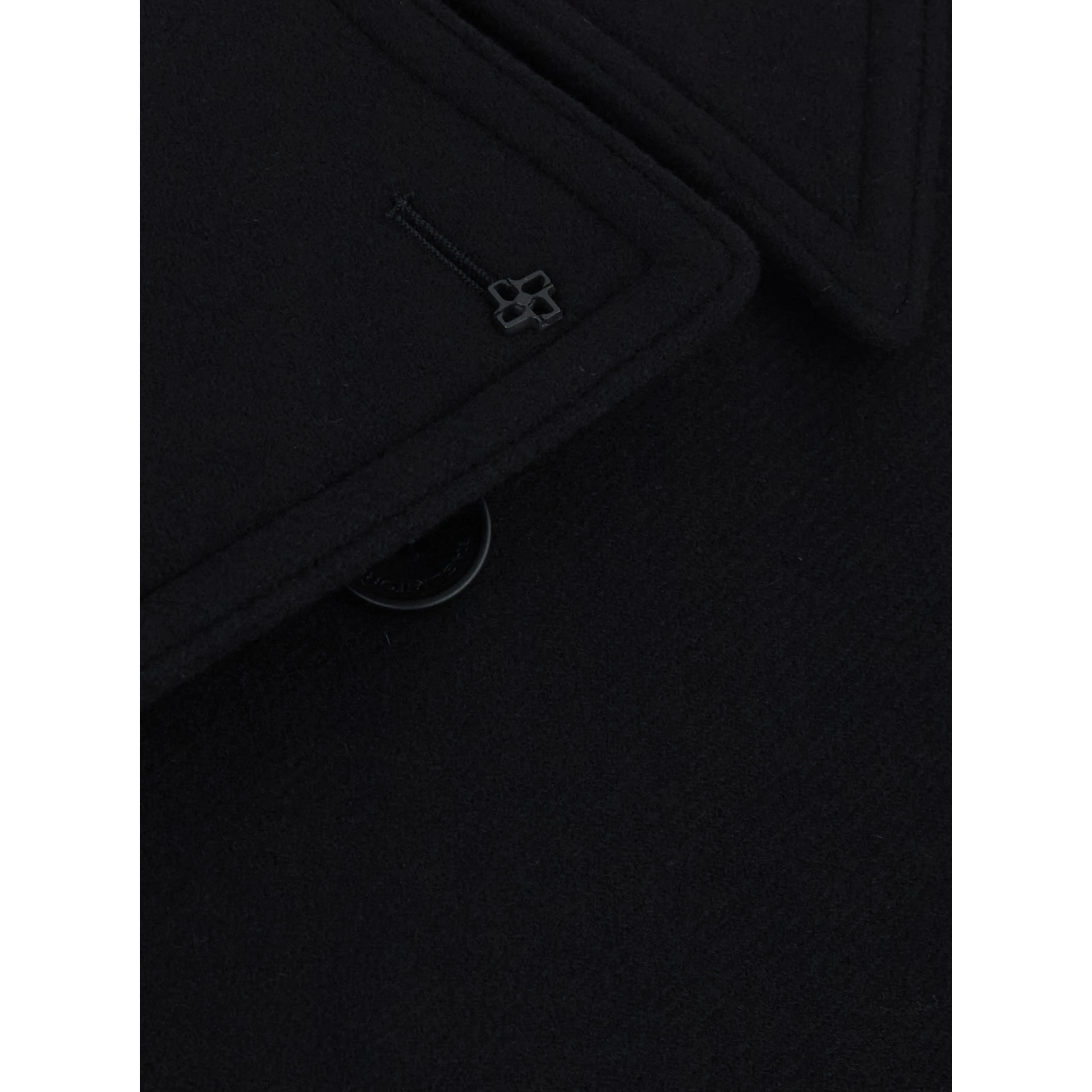 San Francisco Black Double-Breasted Coat with Notched Revers in Blend Wool for Men