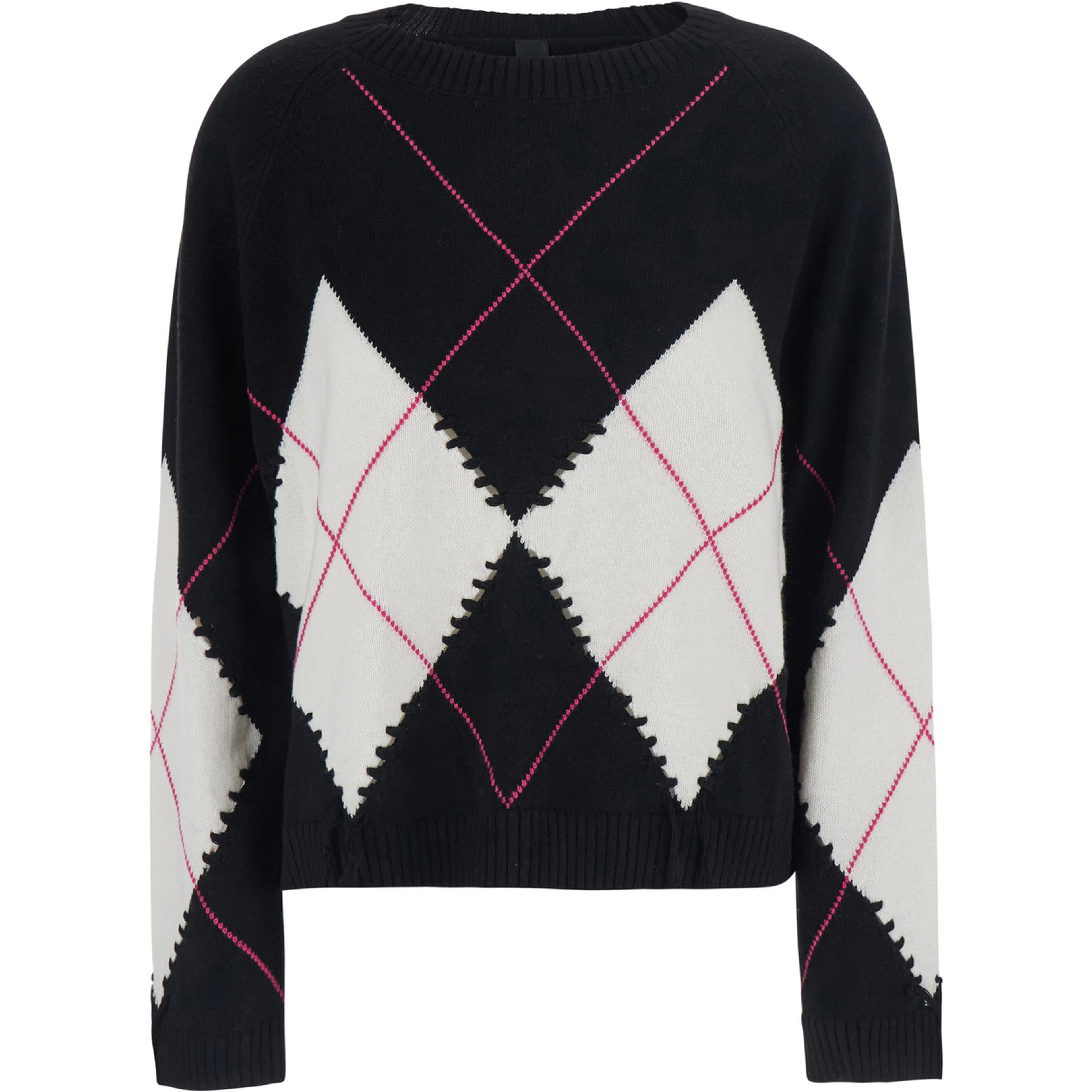 Berna Black Sweater with argyle motif and perforated details in wool and cashmere for women
