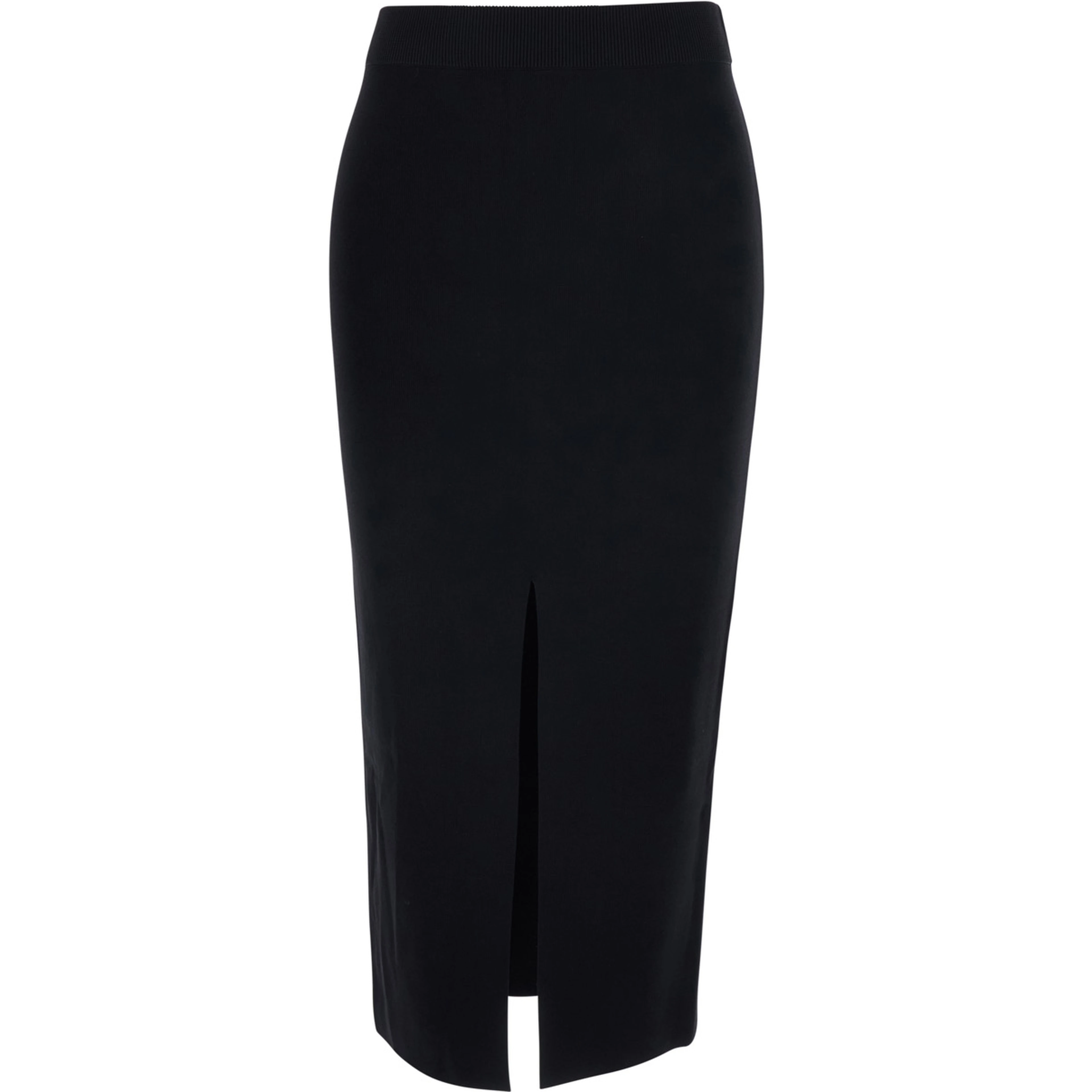 Black Skirt with front slit and logo lettering on the back in stretch viscose for women