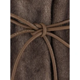 Brown Shearling coat with wide collar and front belt in ecofur for women