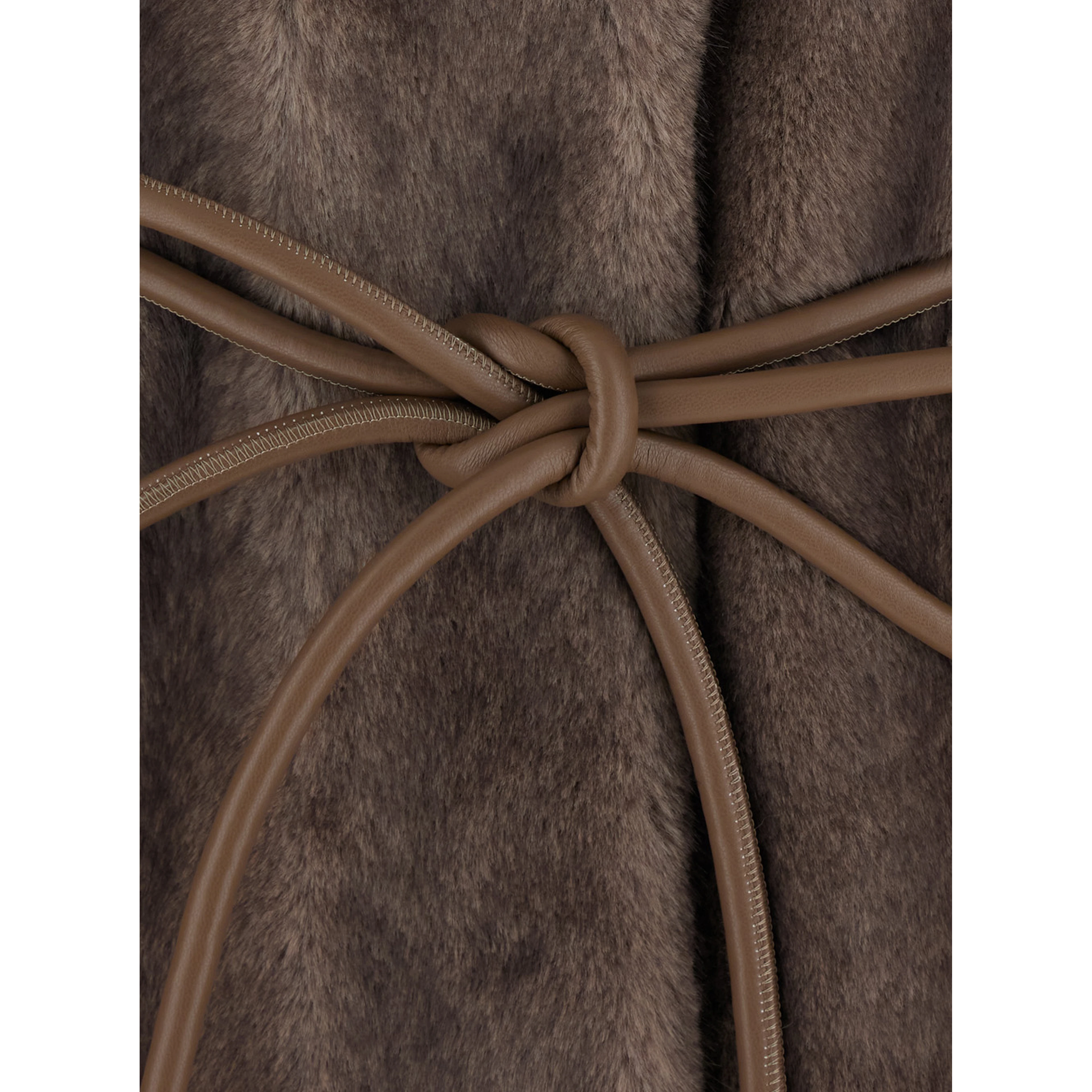 Brown Shearling coat with wide collar and front belt in ecofur for women