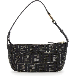 Brown Mini Bag with Adjustable and Removable Shoulder Strap with FF plate in FF Canvas for Women