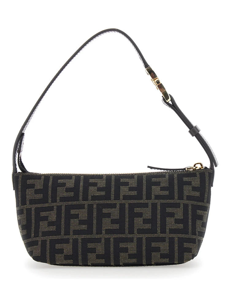 Brown Mini Bag with Adjustable and Removable Shoulder Strap with FF plate in FF Canvas for Women alternative
