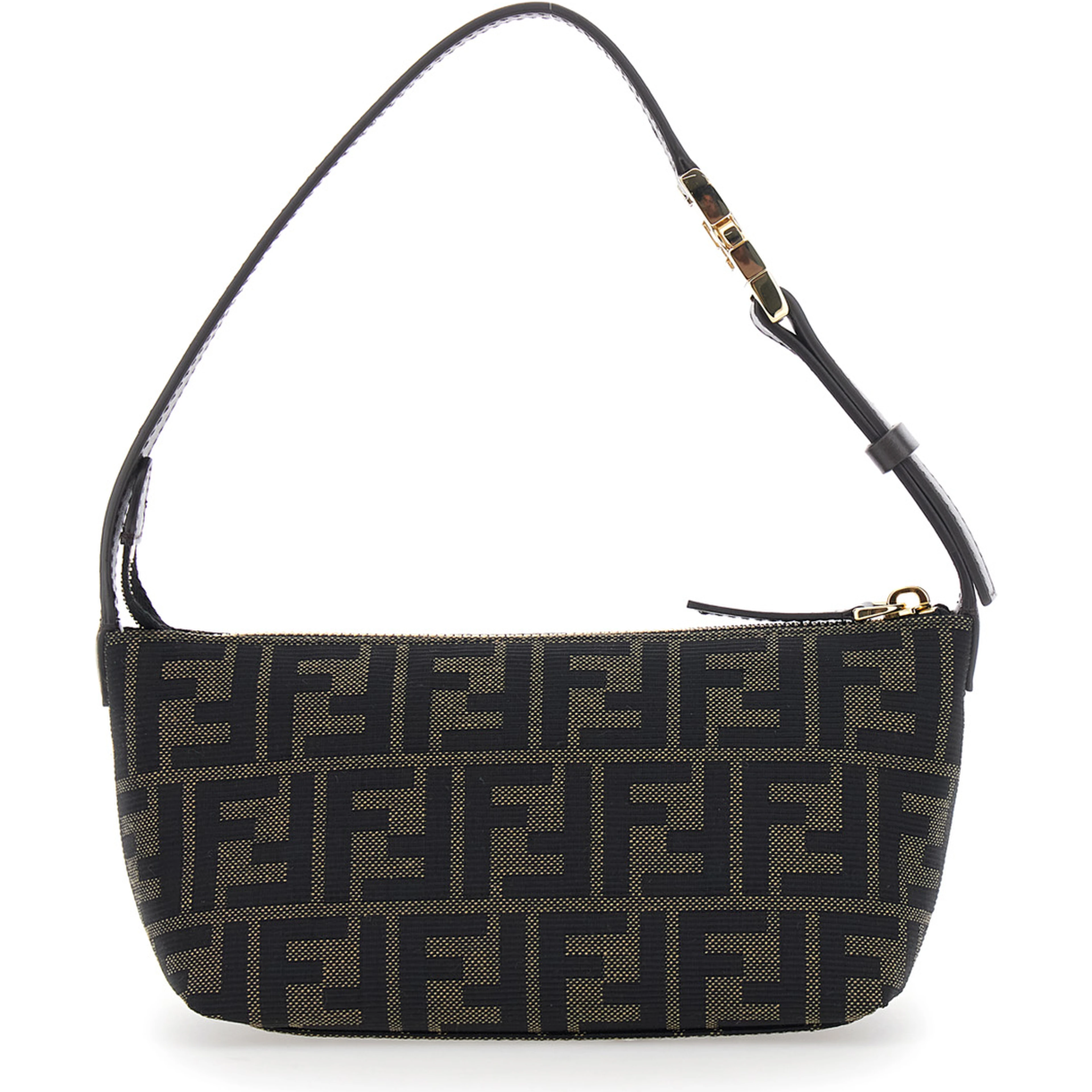 Brown Mini Bag with Adjustable and Removable Shoulder Strap with FF plate in FF Canvas for Women