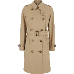 Kensington beige double-breasted Short trench coat with waist belt in cotton for women