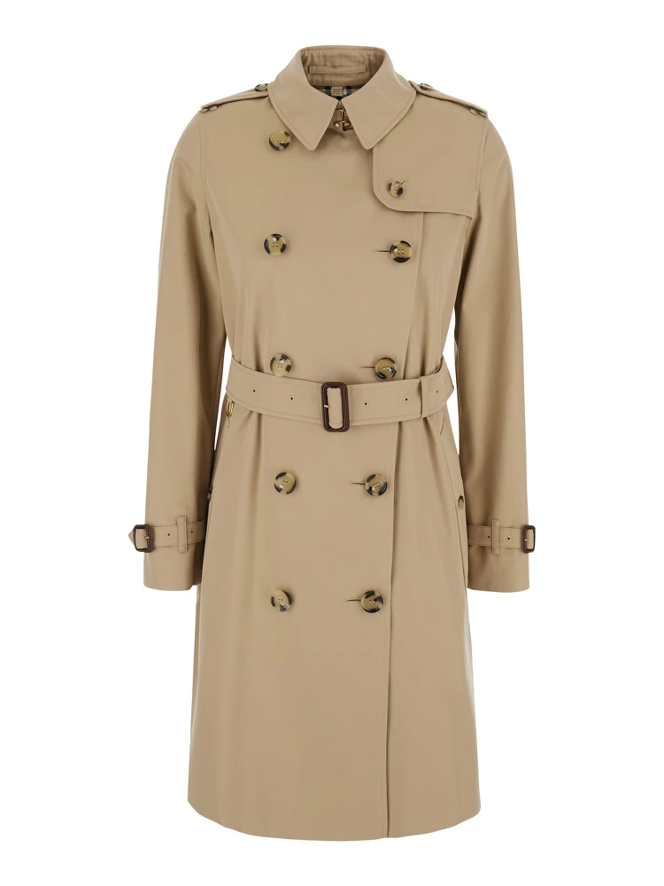 Kensington beige double-breasted Short trench coat with waist belt in cotton for women