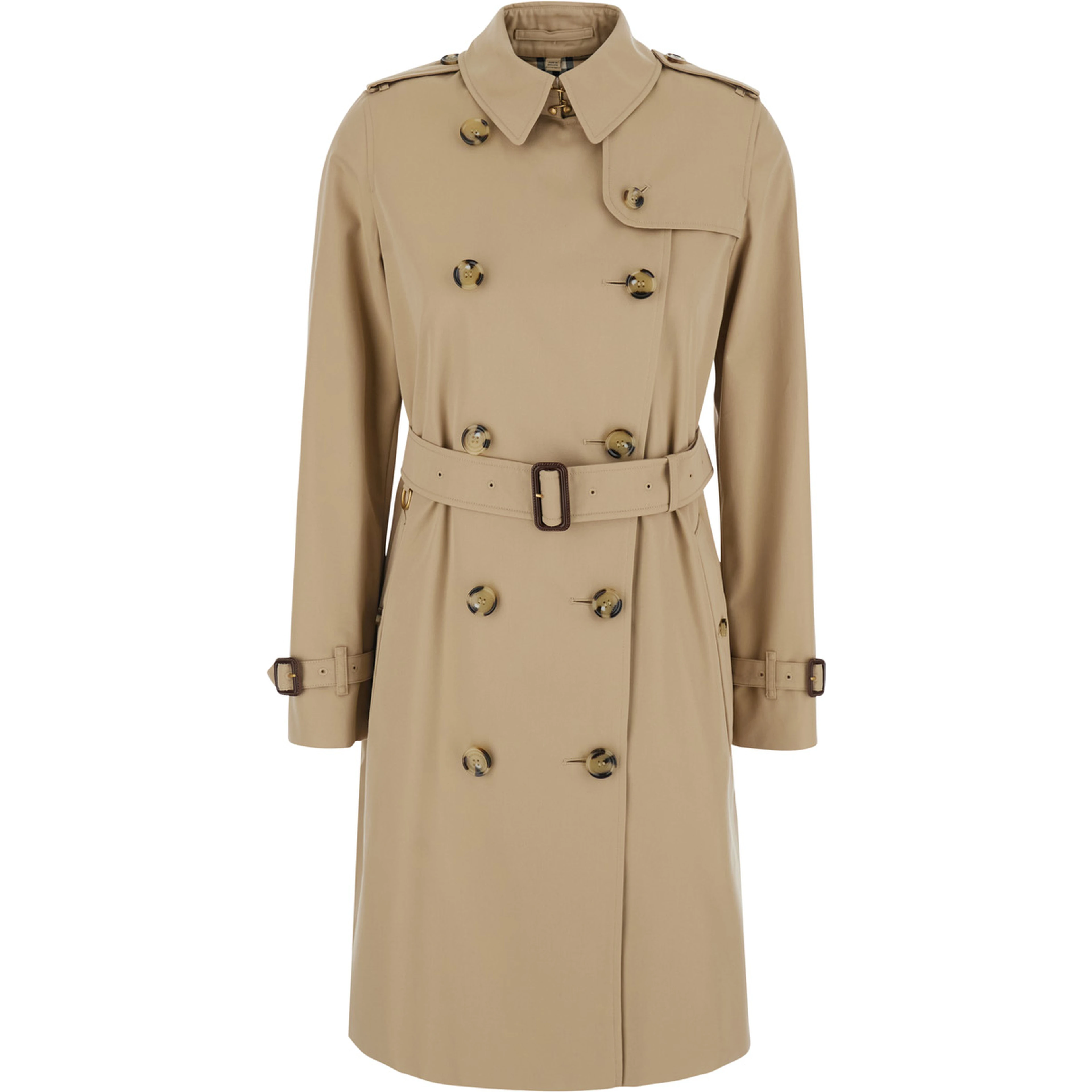 Kensington beige double-breasted Short trench coat with waist belt in cotton for women