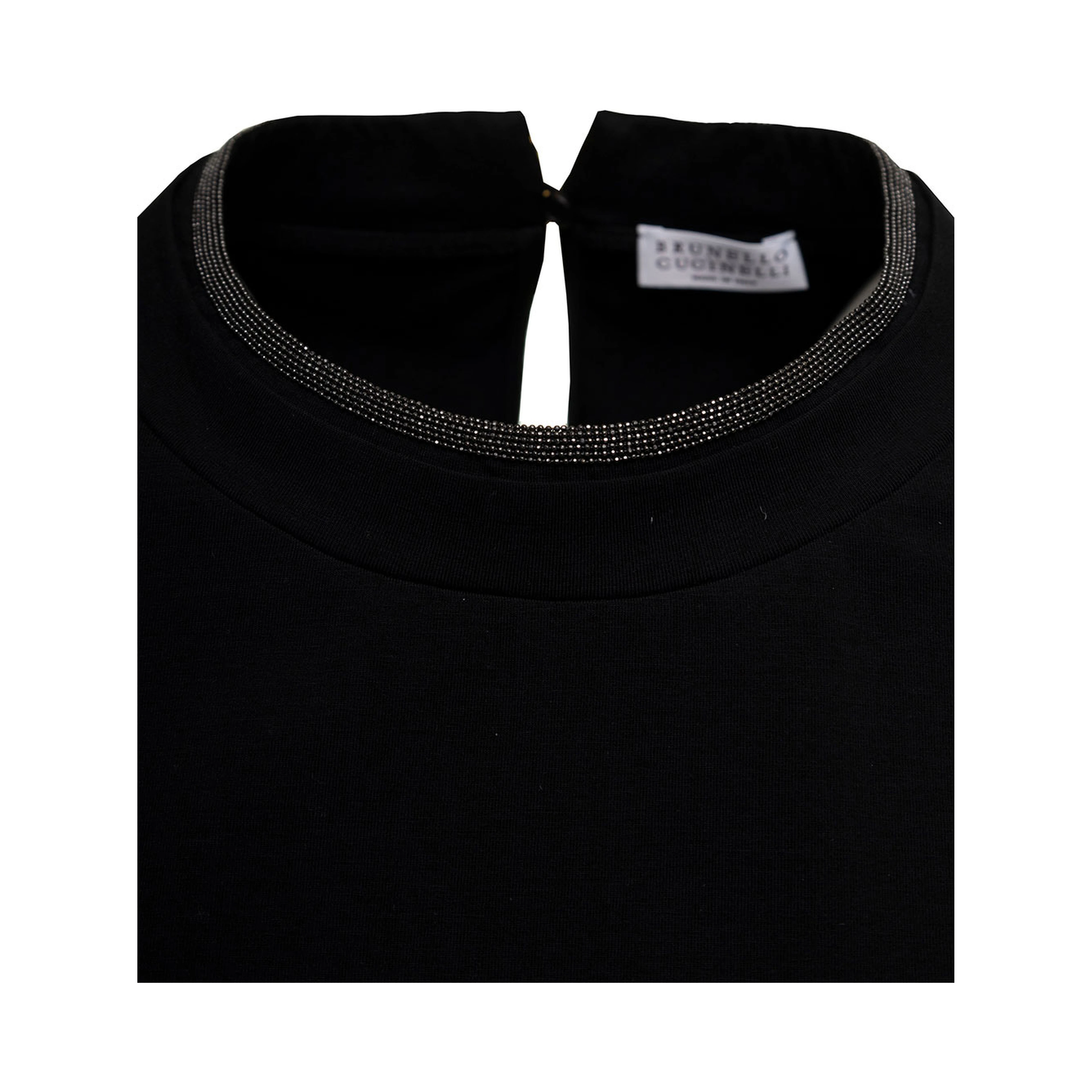 Brunello Cucinelli Womans Black Cotton T-Shirt with Monile Crew neck
