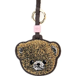 Teddy Bear Beige Keychain with bear-shaped design in Leather and Fabric for Women
