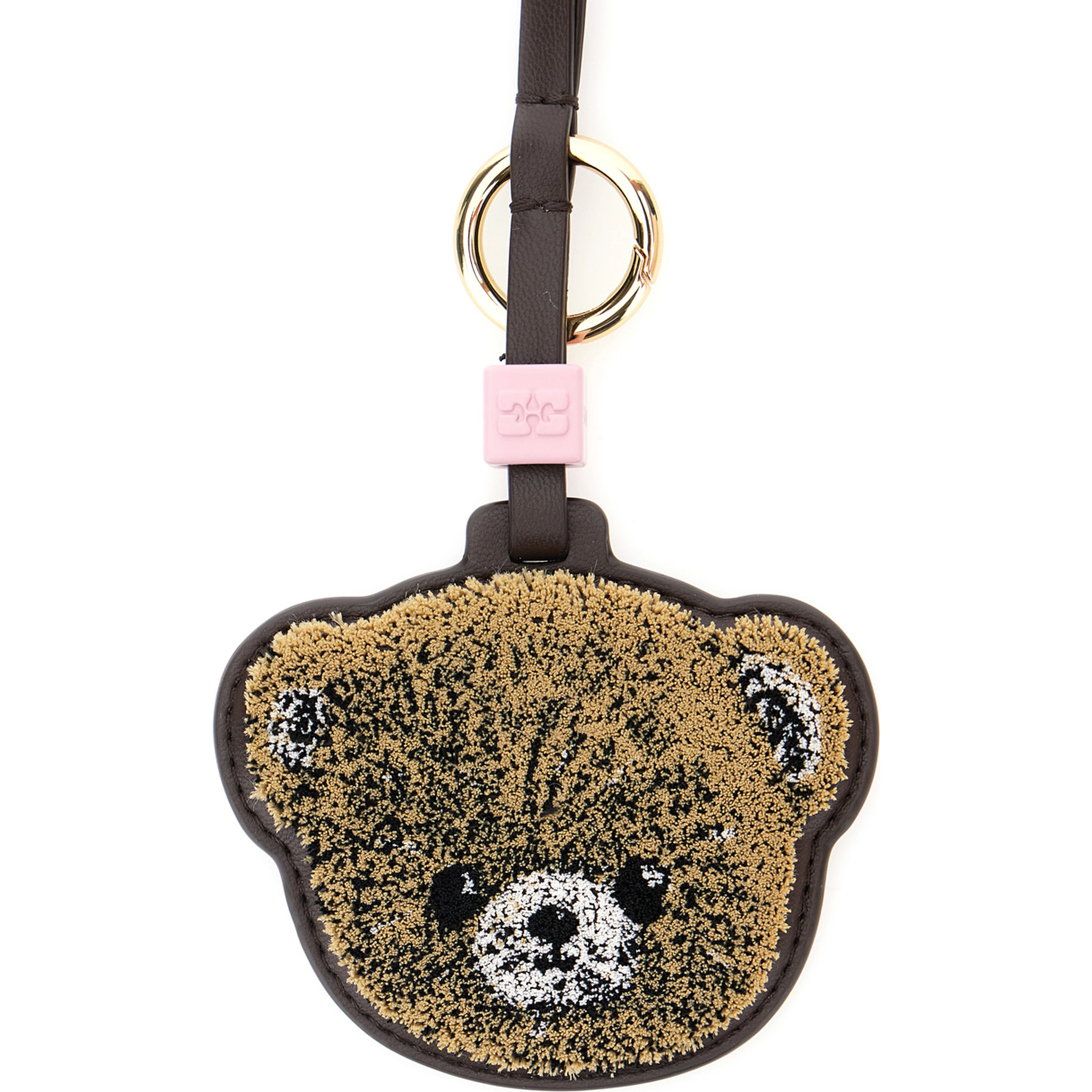 Teddy Bear Beige Keychain with bear-shaped design in Leather and Fabric for Women