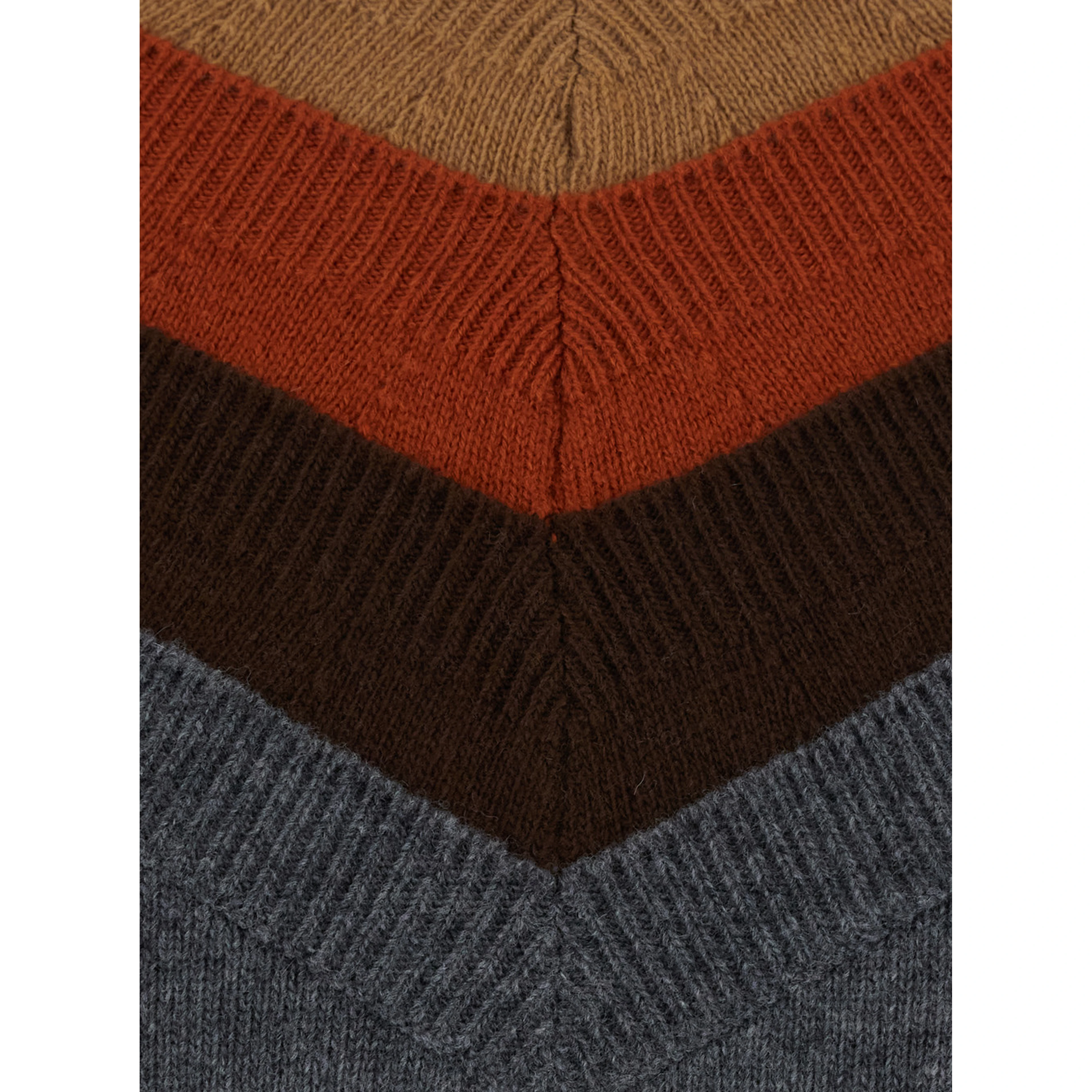Gray Sweater with Triple Neck and Ribbed Trims in Wool for Women